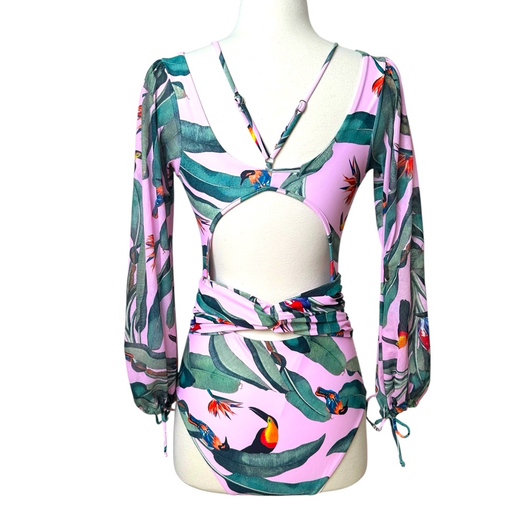 DR.JEWEL NWT TROPICAL LONG SLEEVE ONE PIECE - Picture 6 of 8